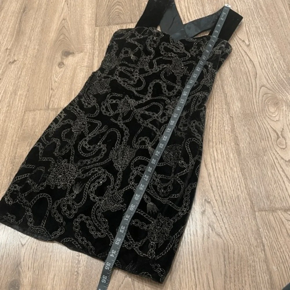 Vintage Jessica McClintock‎ Gunne Sax Black 80's Goth Glam Glitter Chain Dress M
